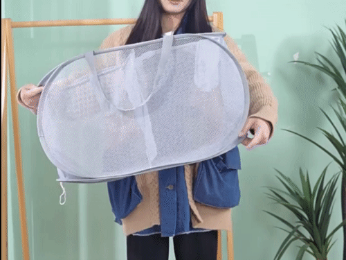 인앳홈 원터치 접이식 세탁바구니 2칸 3칸 분리 이동식 빨래통 상세 이미지 3
